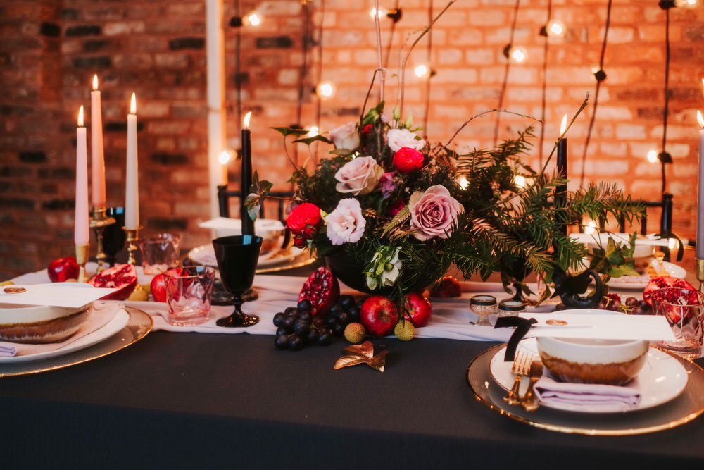 Tablescape Table Decor Flowers Centrepiece Candles Tablewear Romantic Wedding Ideas Neon Lighting Kate McCarthy Photography
