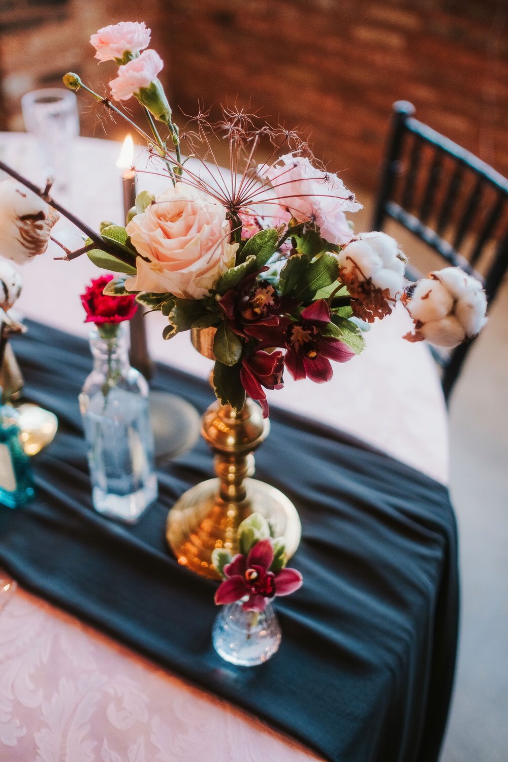 Table Flowers Candlestick Bottle Romantic Wedding Ideas Neon Lighting Kate McCarthy Photography