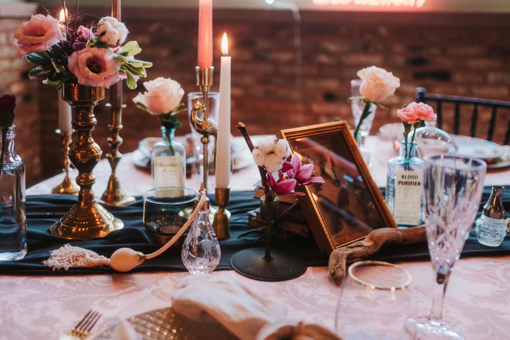 Tablescape Table Decor Flowers Centrepiece Candles Tablewear Romantic Wedding Ideas Neon Lighting Kate McCarthy Photography