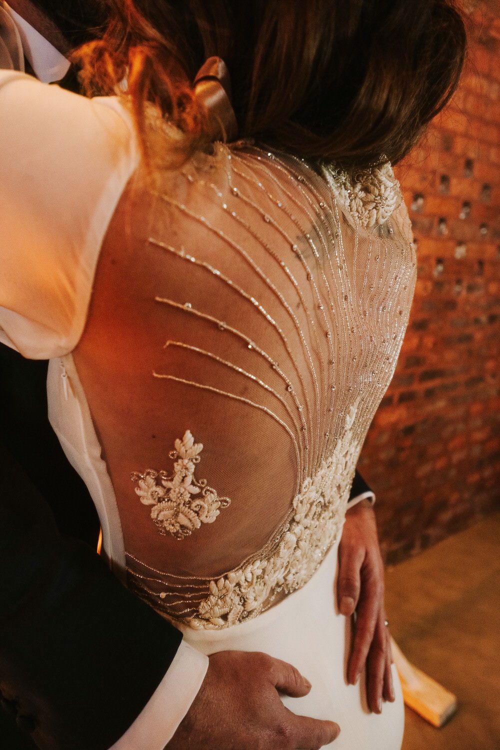 Bride Bridal Dress Gown Illusion Back Beaded Romantic Wedding Ideas Neon Lighting Kate McCarthy Photography