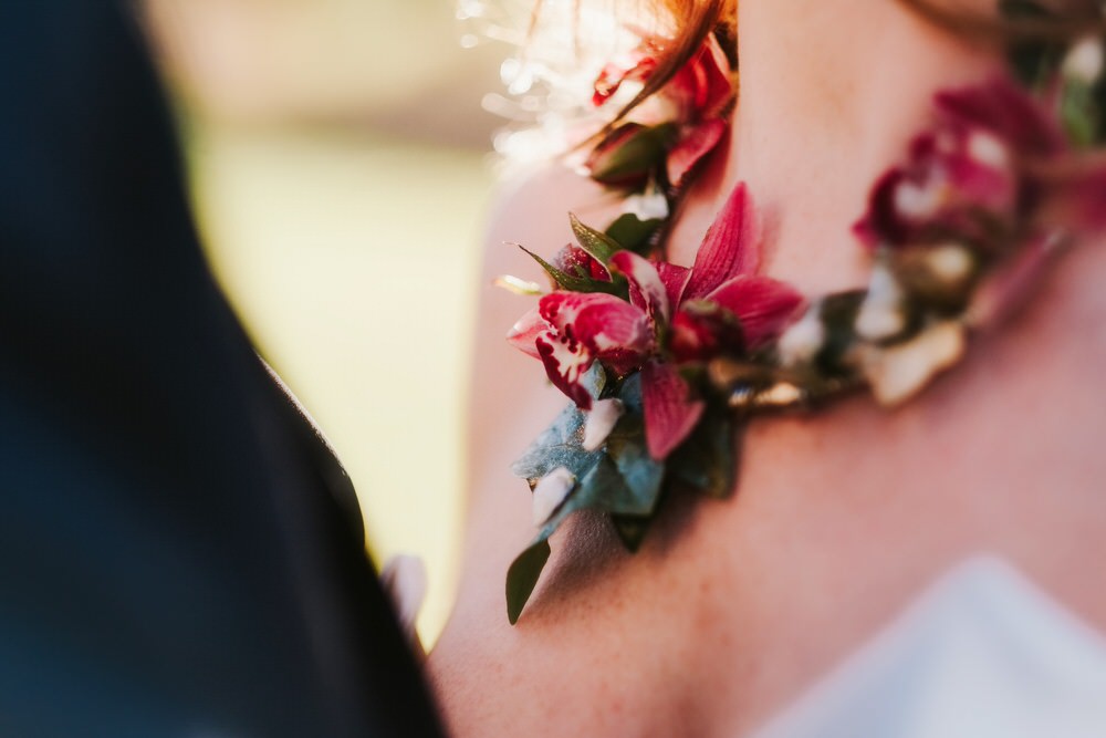 Floral Flower Necklace Romantic Wedding Ideas Neon Lighting Kate McCarthy Photography