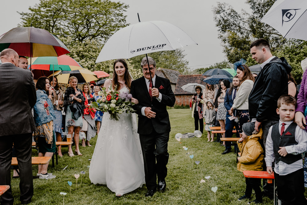 Rainy Rain Ceremony Outdoor Rustic Barn Wedding Louise Griffin Photography