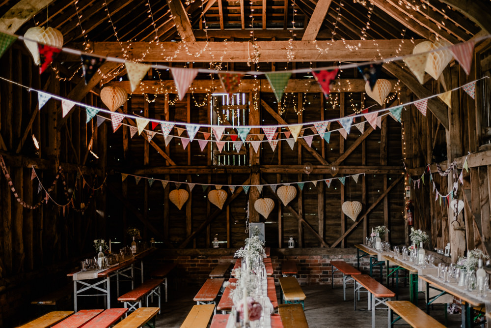 Bunting Lanterns Decor Rustic Barn Wedding Louise Griffin Photography