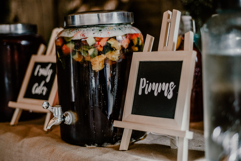 Pimms Welcome Drinks Reception Rustic Barn Wedding Louise Griffin Photography