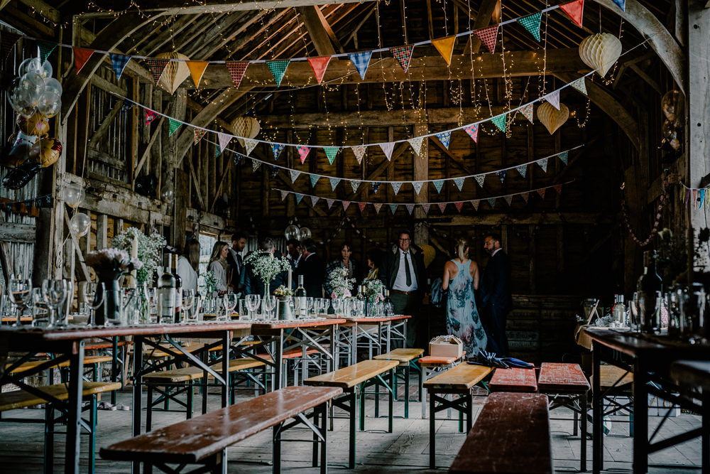 Bunting Lanterns Decor Rustic Barn Wedding Louise Griffin Photography