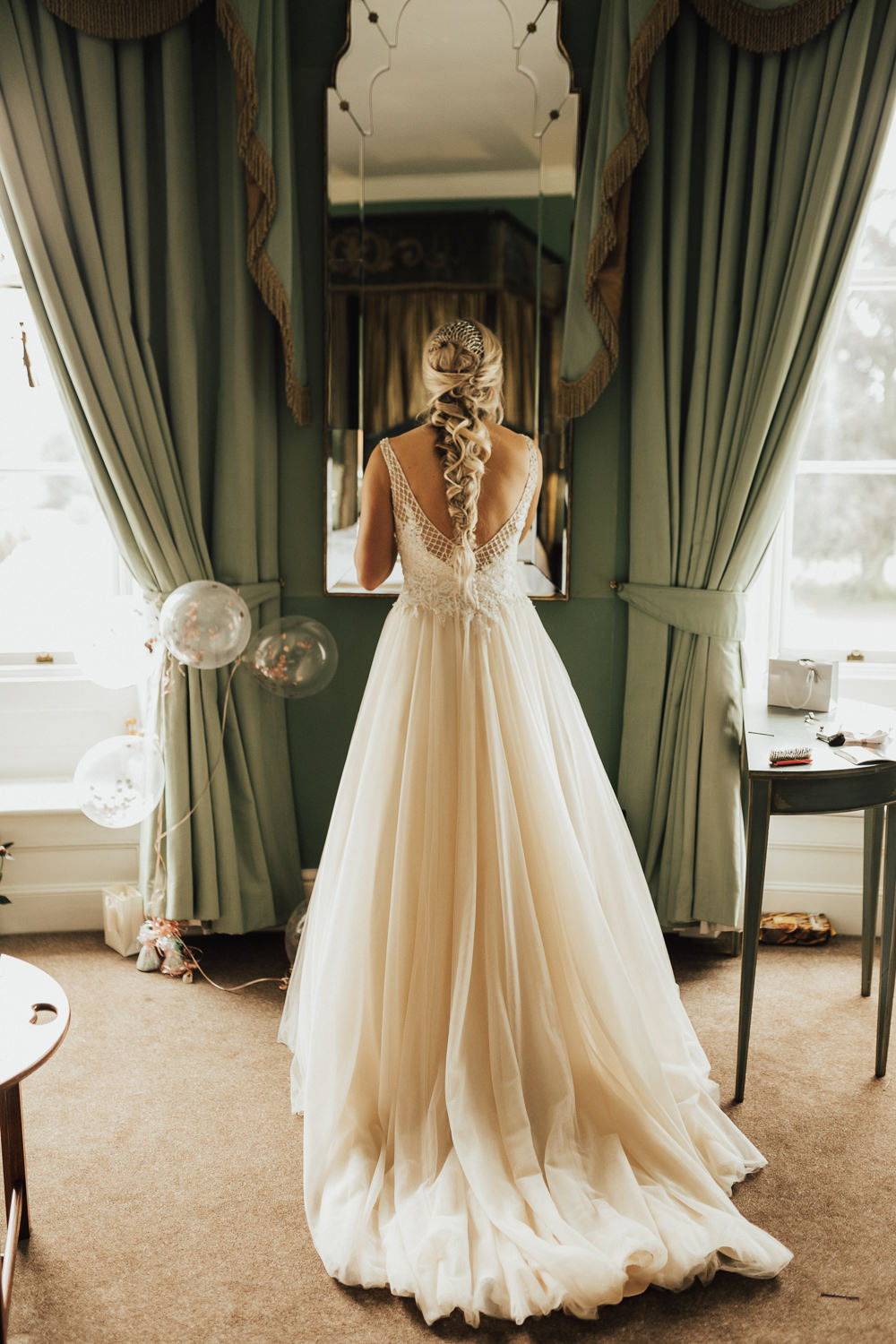 Dress Gown Bride Bridal Maggie Sottero Tulle Embroidered Embellished Train Stubton Hall Wedding Darina Stoda Photography