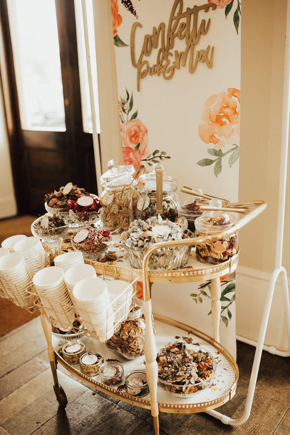 Confetti Bar Stand Station Trolley Stubton Hall Wedding Darina Stoda Photography