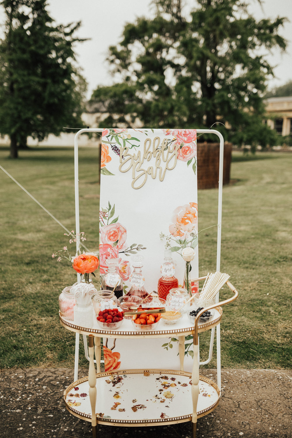 Bubble Bar Drinks Station Trolley Stubton Hall Wedding Darina Stoda Photography