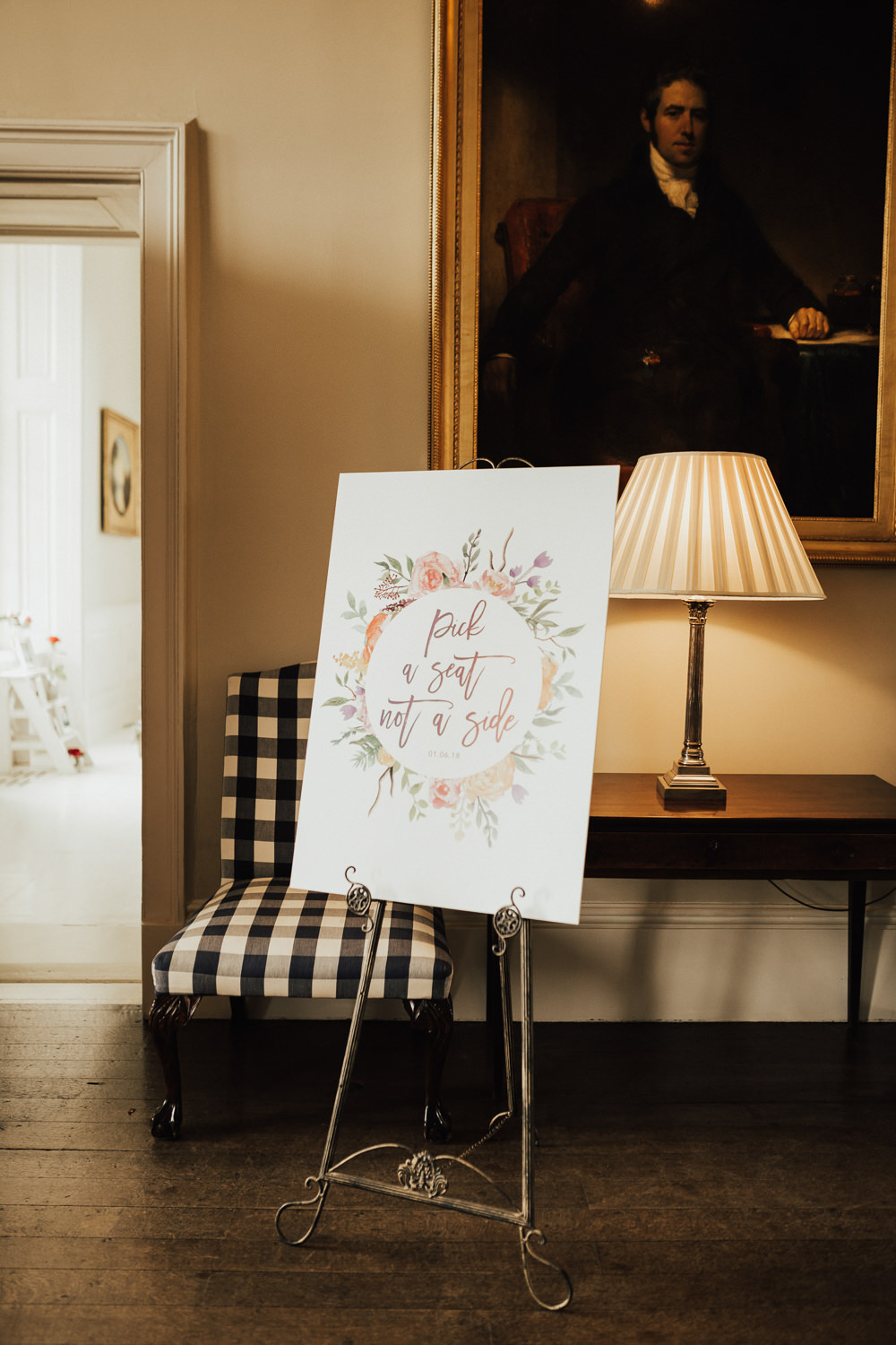 Welcome Sign Floral Coral Stubton Hall Wedding Darina Stoda Photography