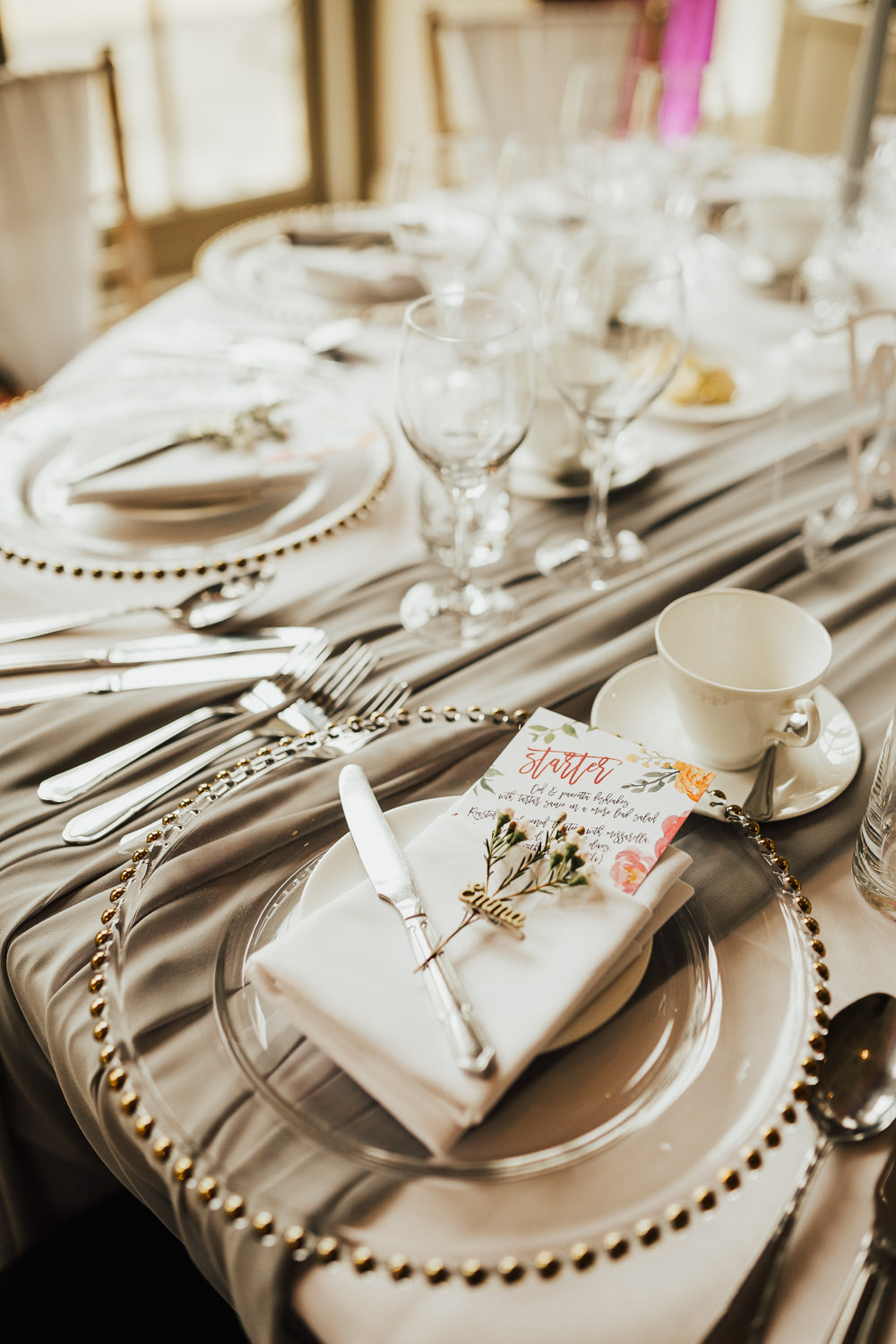 Place Setting Plates Greenery Menu Stubton Hall Wedding Darina Stoda Photography