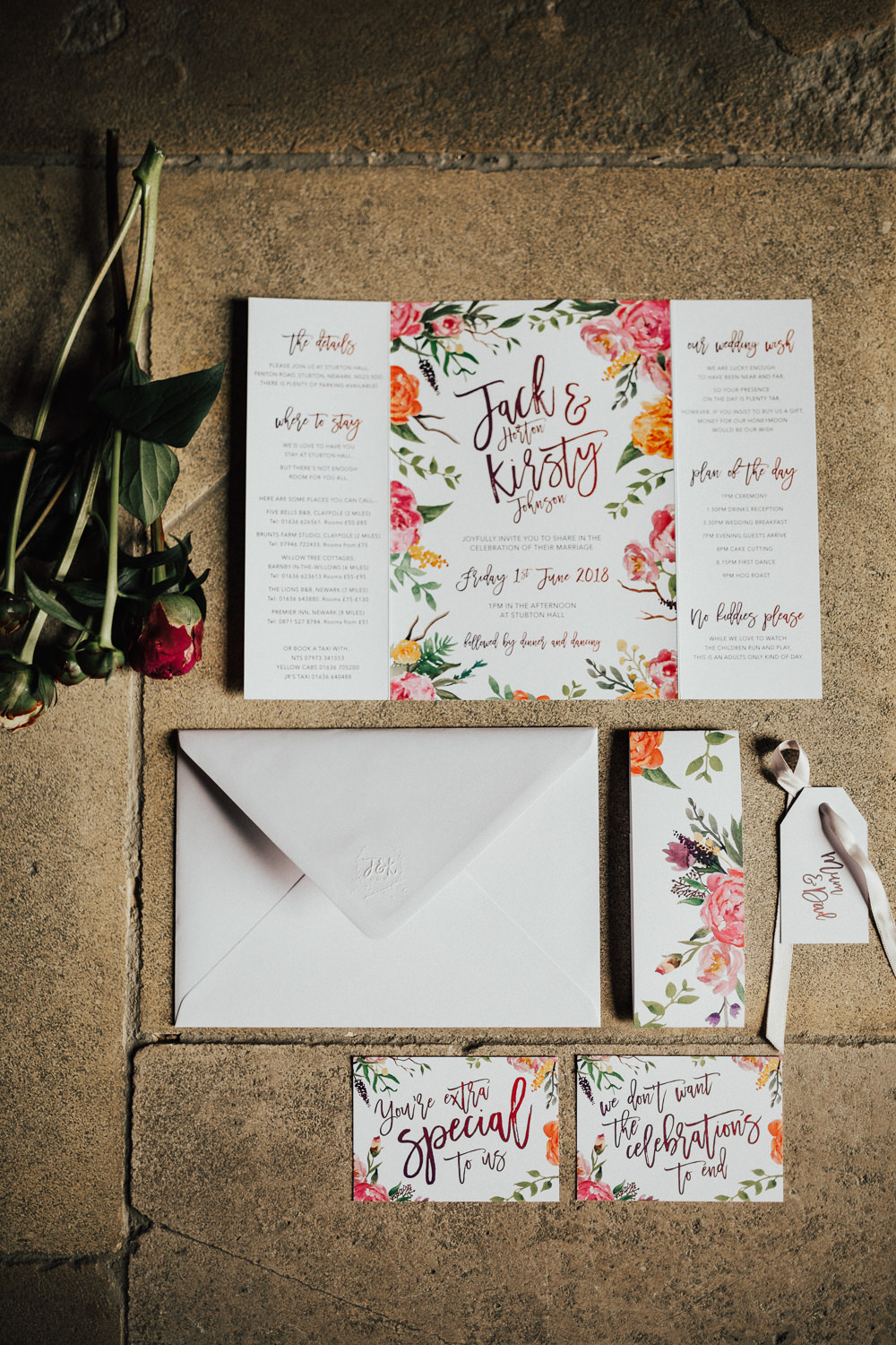 Coral Floral Stationery Invite Invitations Stubton Hall Wedding Darina Stoda Photography