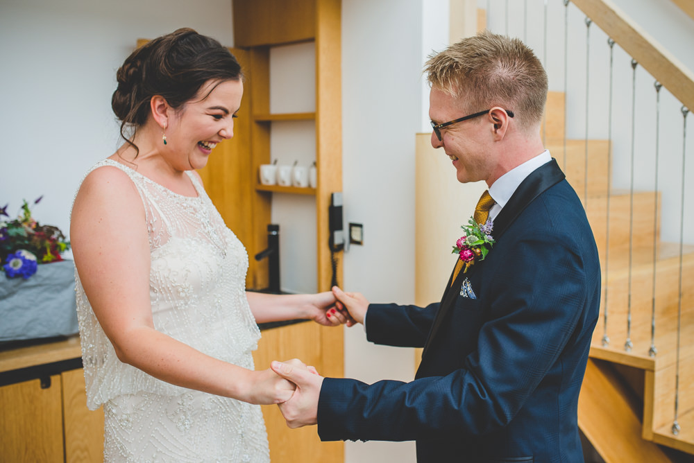 Bride Bridal Beaded Embellished Dress Navy Blue Tuxedo Mustard Tie Groom Victoria Gallery Museum Wedding Emma Hillier Photography