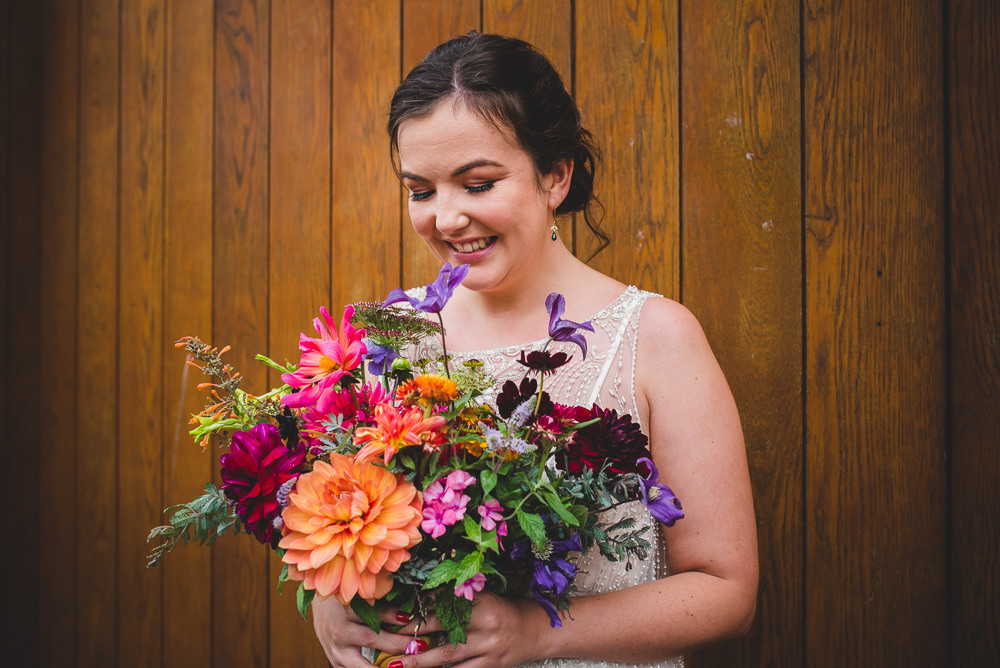 Bride Bridal Bouquet Dahlia Wildflower Multicoloured Victoria Gallery Museum Wedding Emma Hillier Photography