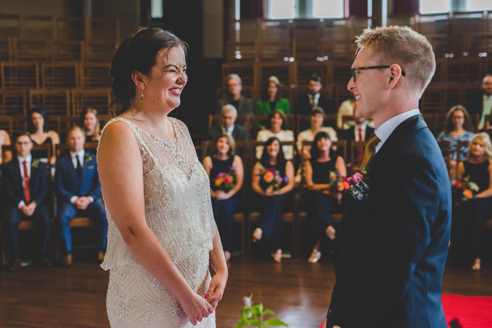 Bride Bridal Beaded Embellished Dress Navy Blue Tuxedo Mustard Tie Groom Victoria Gallery Museum Wedding Emma Hillier Photography