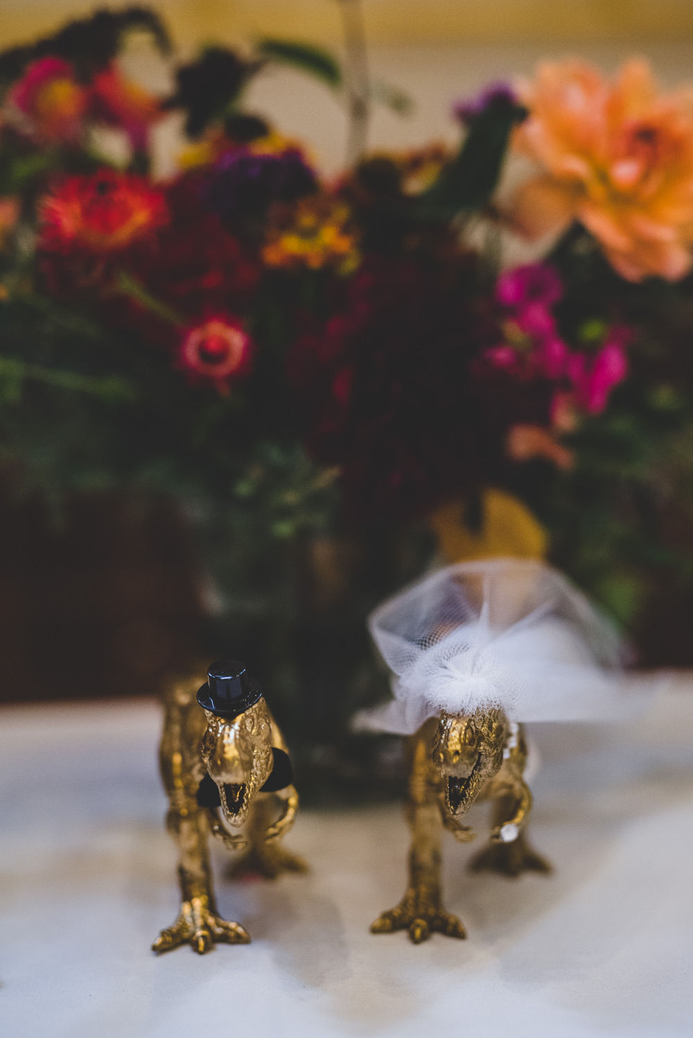 Bride Groom Dinosaurs Gold Figurines Victoria Gallery Museum Wedding Emma Hillier Photography