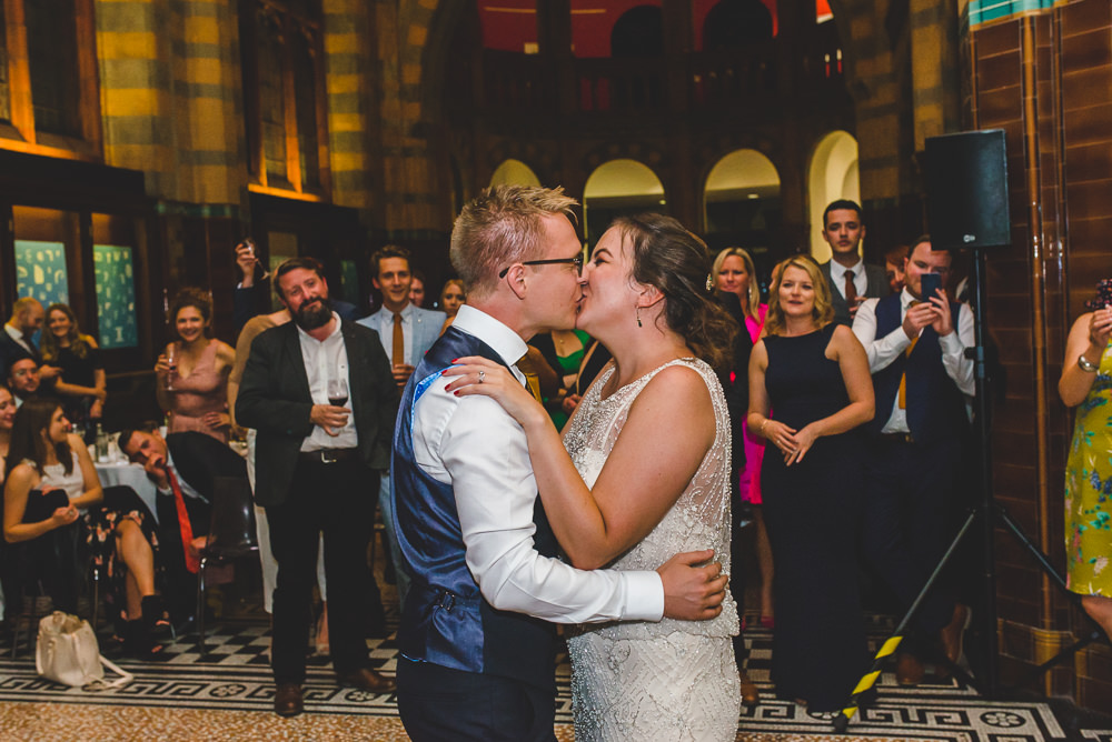 Bride Bridal Beaded Embellished Dress Navy Blue Tuxedo Mustard Tie Groom Victoria Gallery Museum Wedding Emma Hillier Photography