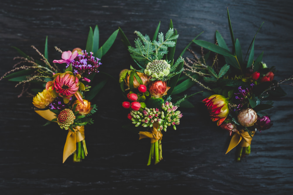 Multicoloured Flower Berry Buttonhole Victoria Gallery Museum Wedding Emma Hillier Photography
