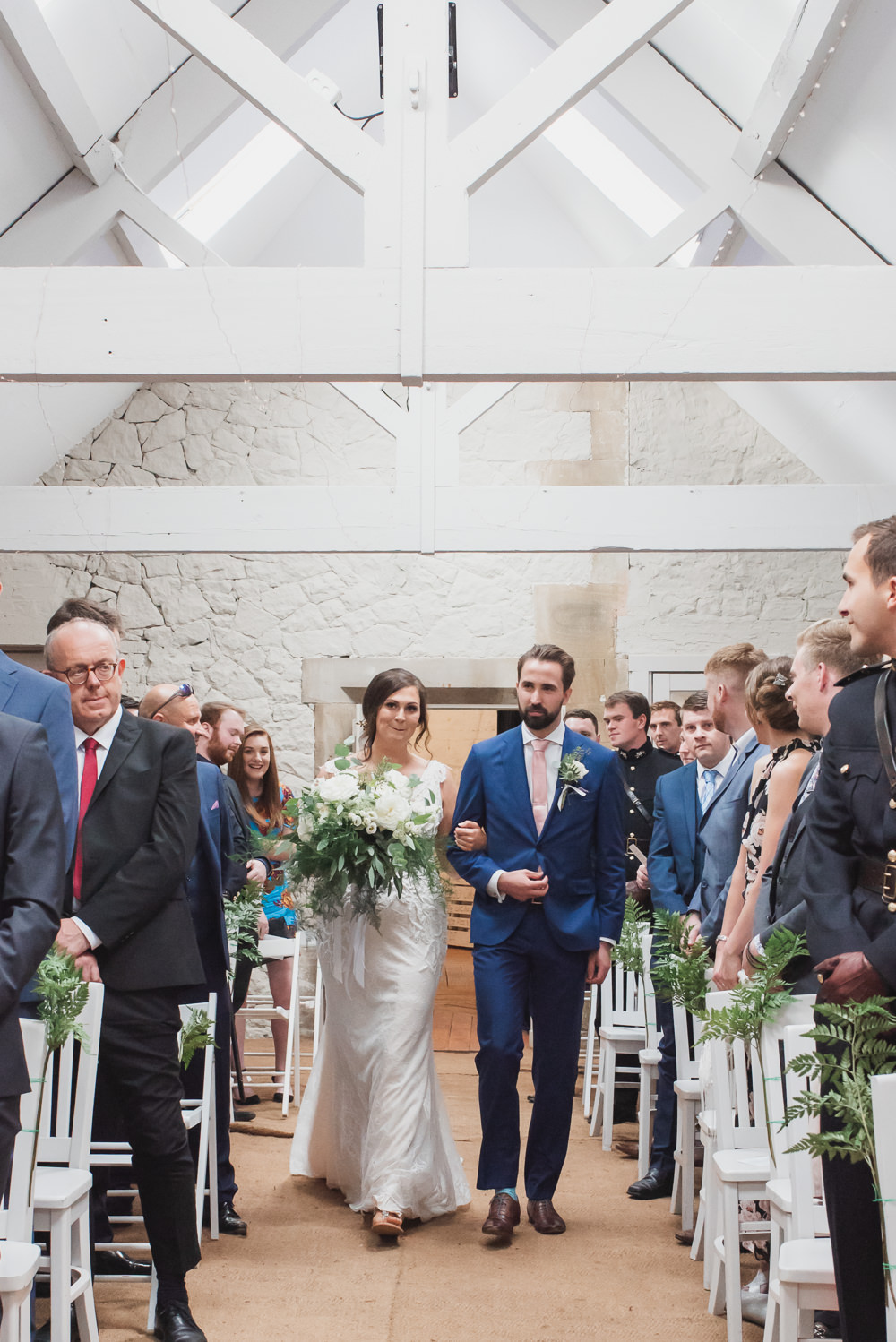 Bride Bridal V Neck Dress Gown Underlay Train Military Uniform Groom Greenery White Flower Bouquet Wyresdale Park Wedding Lisa Howard Photography