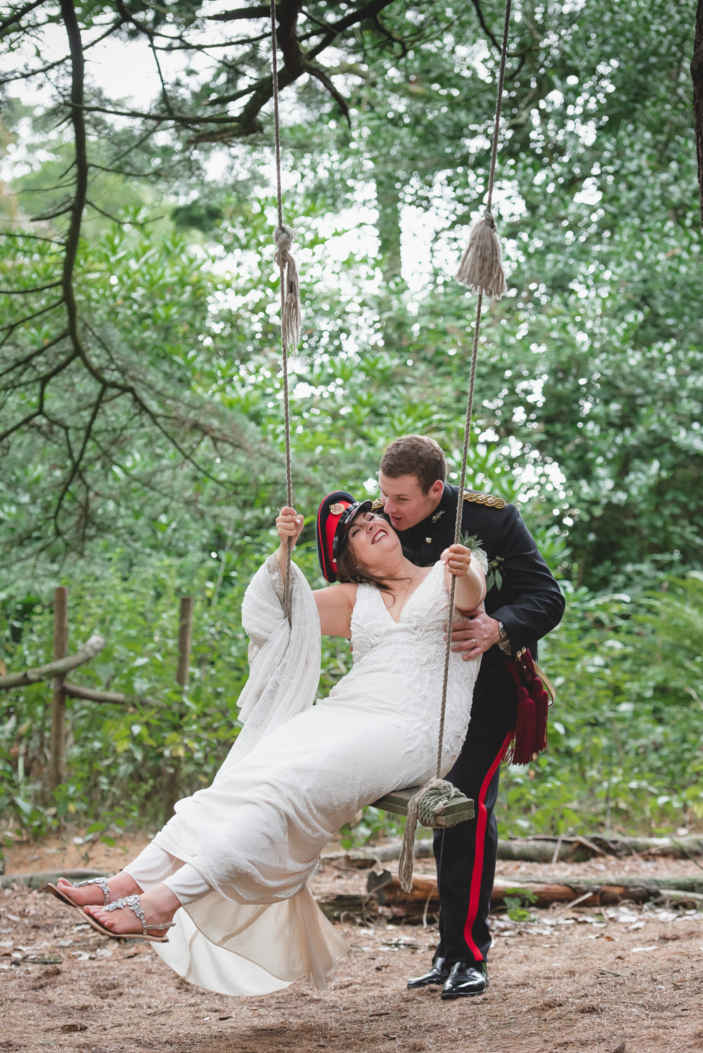 Bride Bridal V Neck Dress Gown Underlay Train Military Uniform Groom Wyresdale Park Wedding Lisa Howard Photography