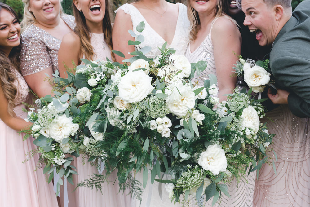 Bride Bridal Bridesmaids Greenery White Flower Bouquet Wyresdale Park Wedding Lisa Howard Photography