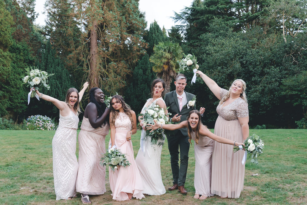 Bride Bridal Bridesmaids Mismatched Pink Beaded Dresses Wyresdale Park Wedding Lisa Howard Photography