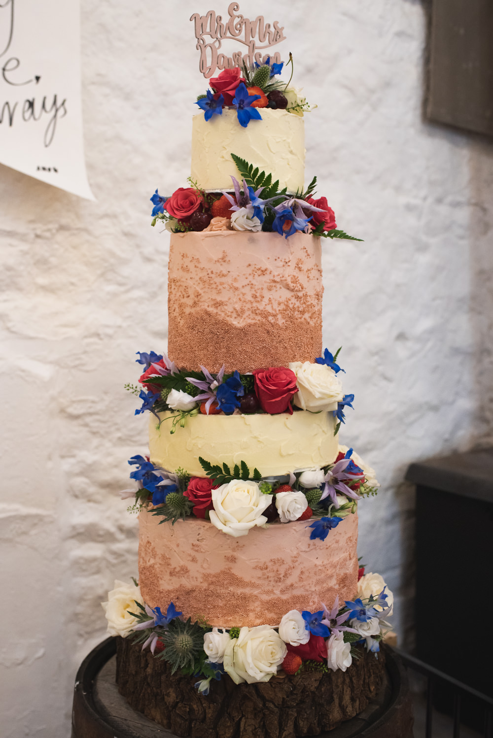 Four Tier Cake Floral Flowers Laser Cut Topper Wyresdale Park Wedding Lisa Howard Photography