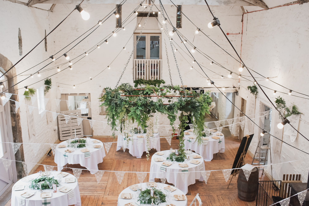 Bunting Greenery Hoop Festoon Lighting Wyresdale Park Wedding Lisa Howard Photography