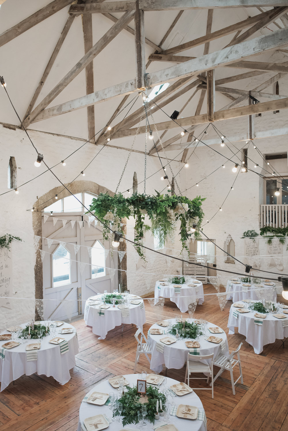 Greenery Hoop Festoon Lighting Bunting Wyresdale Park Wedding Lisa Howard Photography