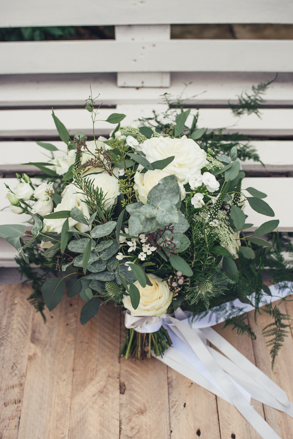 White Rose Bride Bridal Greenery Eucalyptus Bouquet Wyresdale Park Wedding Lisa Howard Photography
