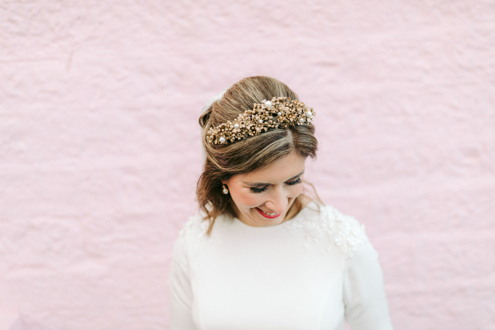 Bride Bridal Hair Short Tiara Crown Autumn Village Hall Wedding The Gibsons Photography