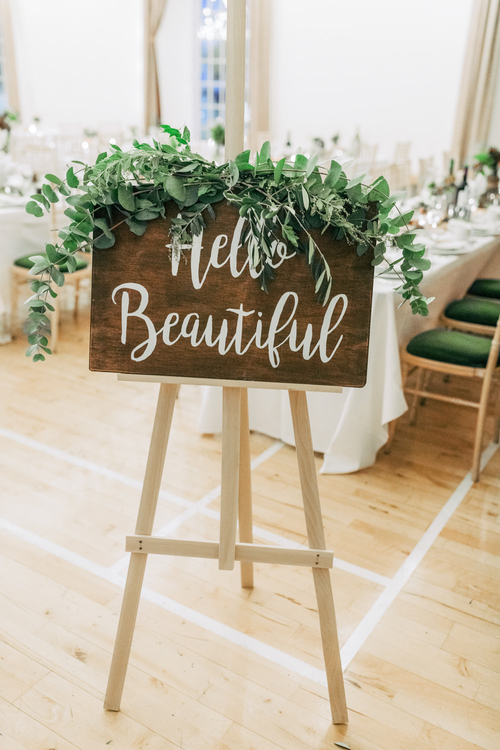 Wooden Welcome Sign Calligraphy Signs Signage Greenery Foliage Autumn Village Hall Wedding The Gibsons Photography
