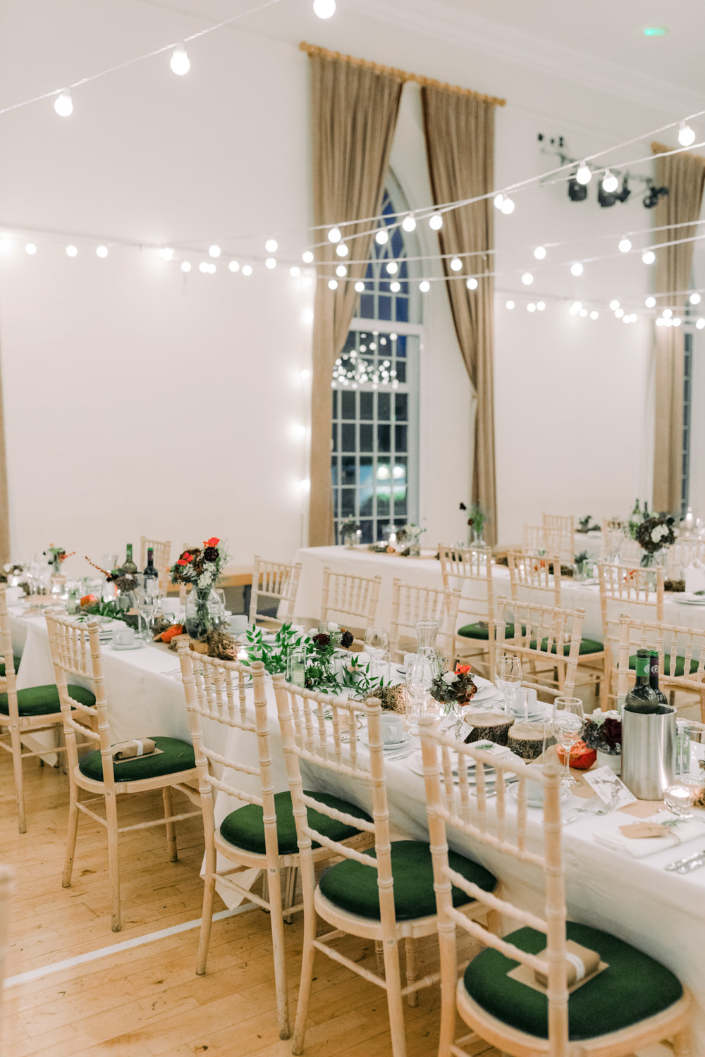 Long Tables Decor Decoration Festoon Lights Autumnal Autumn Village Hall Wedding The Gibsons Photography