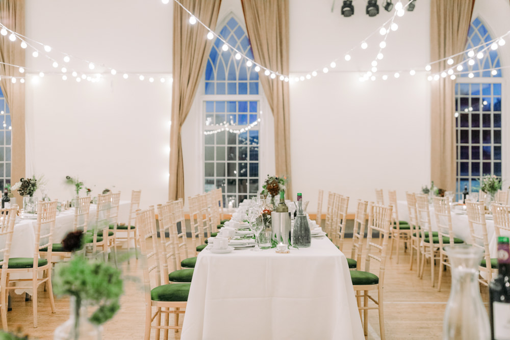 Long Tables Decor Decoration Festoon Lights Autumnal Autumn Village Hall Wedding The Gibsons Photography