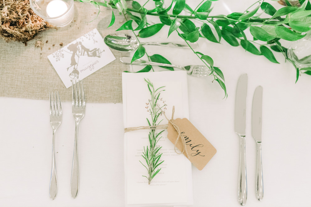 Place Setting Decor Decoration Place Name Luggage Tag Calligraphy Rosemary Autumn Village Hall Wedding The Gibsons Photography