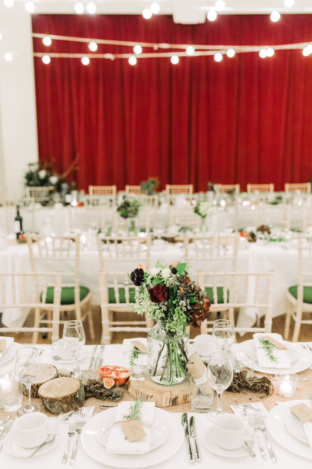 Long Tables Decor Decoration Festoon Lights Autumnal Autumn Village Hall Wedding The Gibsons Photography