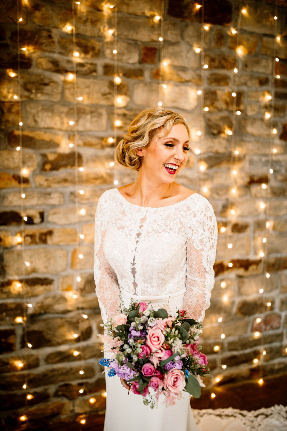 Bride Bridal Dress Gow Lace Long Sleeves Blossom Barn Wedding Ideas Hayley Baxter Photography