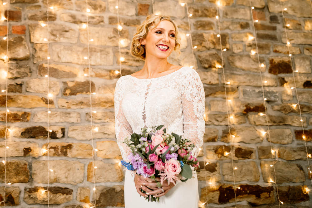 Bride Bridal Dress Gow Lace Long Sleeves Blossom Barn Wedding Ideas Hayley Baxter Photography