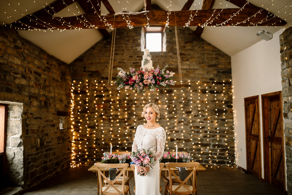 Bride Bridal Dress Gow Lace Long Sleeves Blossom Barn Wedding Ideas Hayley Baxter Photography
