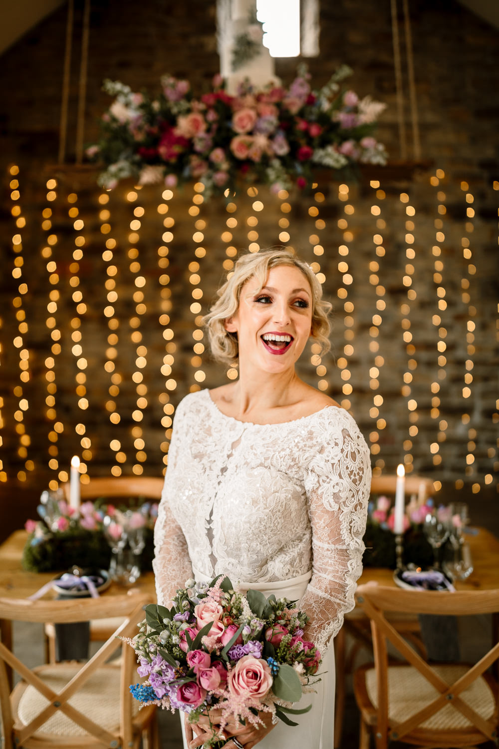 Bride Bridal Dress Gow Lace Long Sleeves Blossom Barn Wedding Ideas Hayley Baxter Photography