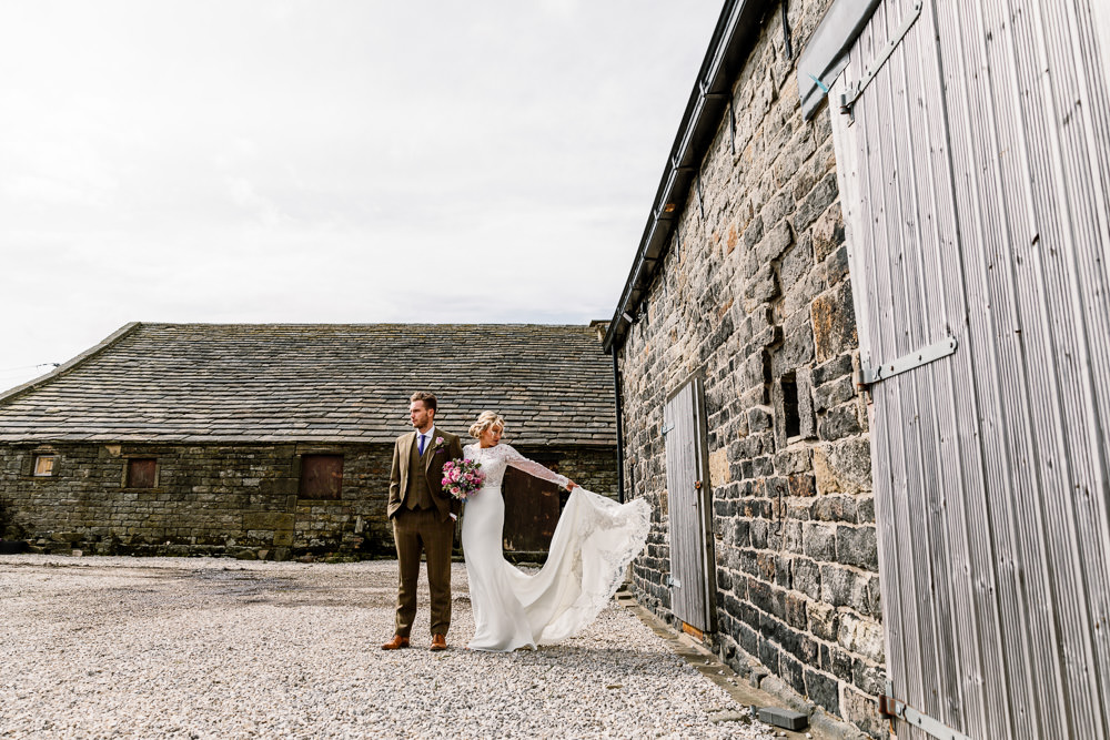 Bride Bridal Dress Gow Lace Long Sleeves Blossom Barn Wedding Ideas Hayley Baxter Photography