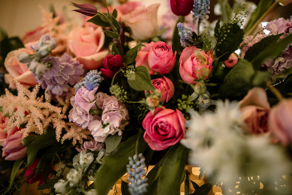 Spring Flowers Pink Blue Lilac Rose Blossom Barn Wedding Ideas Hayley Baxter Photography