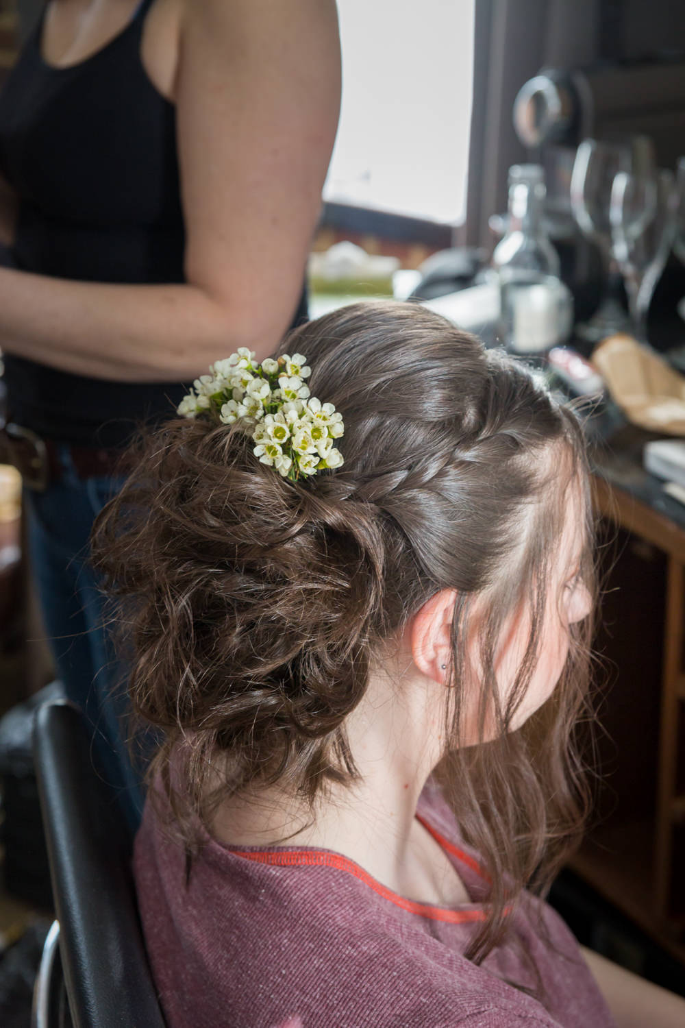 Bridesmaids Hair Up Do Wax Flowers Bodleian Library Wedding Anita Nicholson Photography