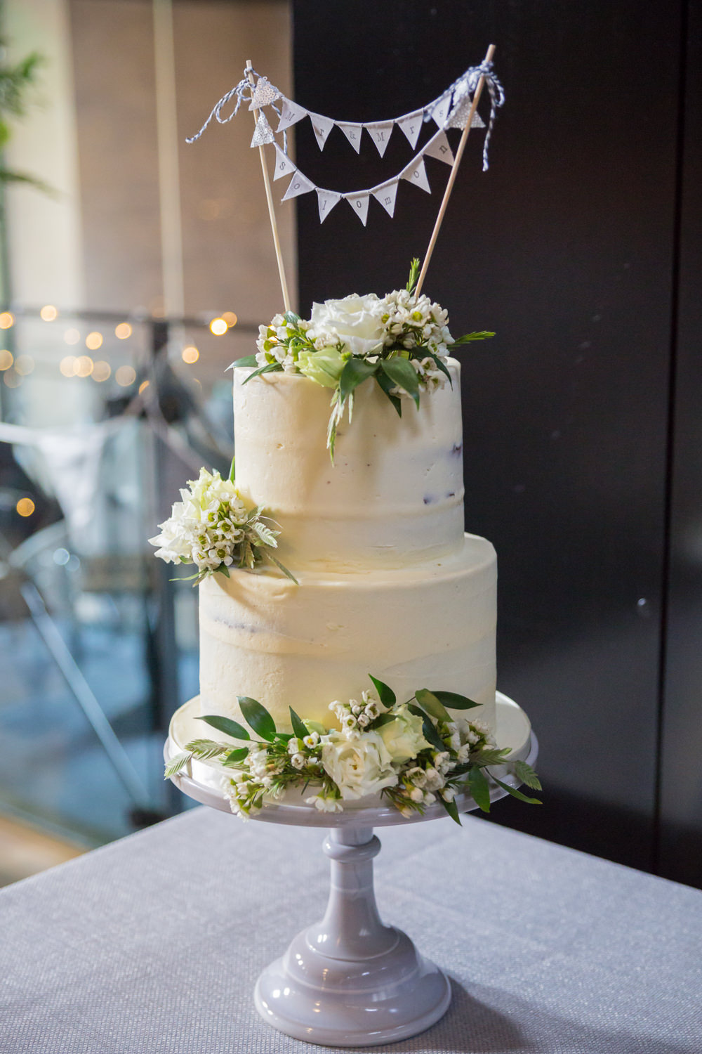 Buttercream Cake Bunting Topper Stand Wax Flowers Floral Bodleian Library Wedding Anita Nicholson Photography