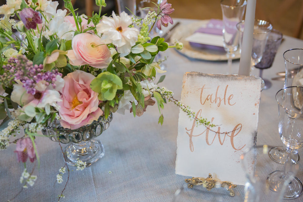 Modern Calligraphy Table Name Wildflower Florals Purple Bodleian Library Wedding Anita Nicholson Photography