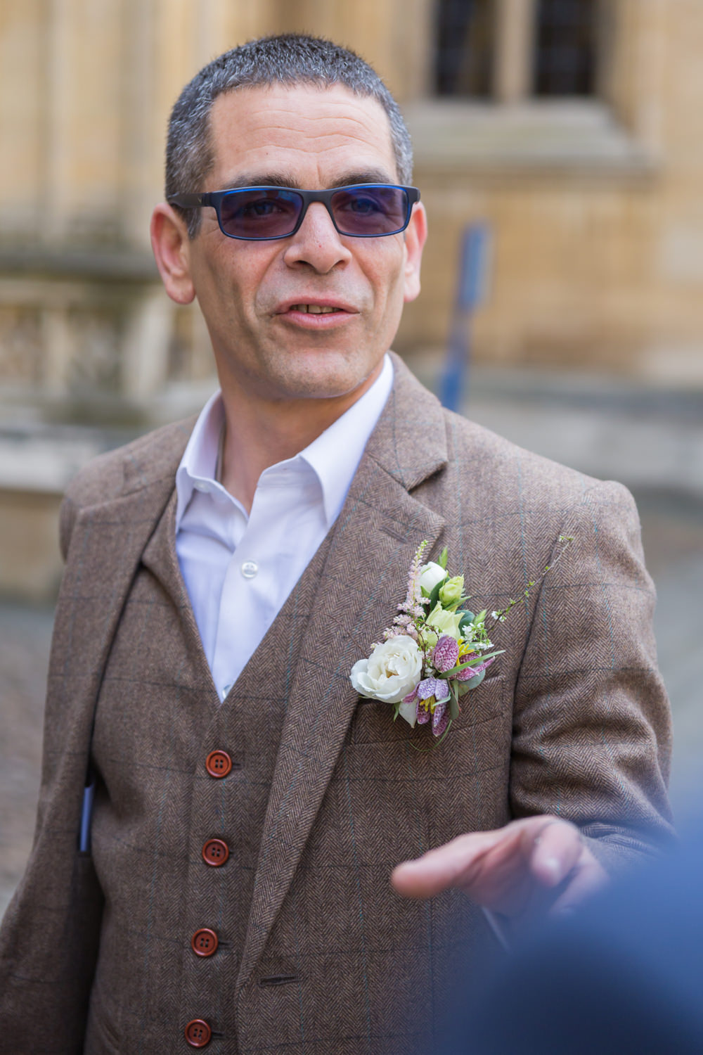 Tweed Jacket Waistcoat Groom Buttonhole Bodleian Library Wedding Anita Nicholson Photography