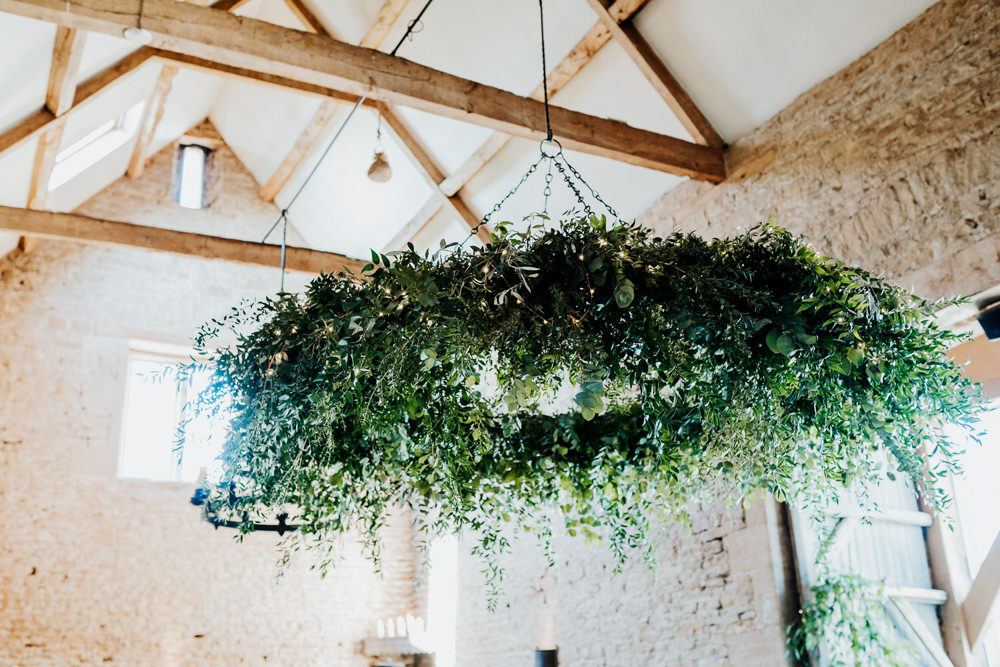 Foliage Hoop Chandelier Contemporary Barn Wedding Ryan Goold Photography