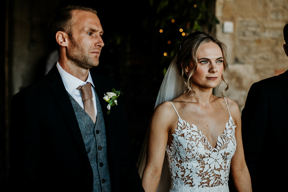 Bride Bridal Sleeveless Strappy Illusion Dress Silk Maxi Slim Separates Floral Tweed Waistcoat Groom Contemporary Barn Wedding Ryan Goold Photography