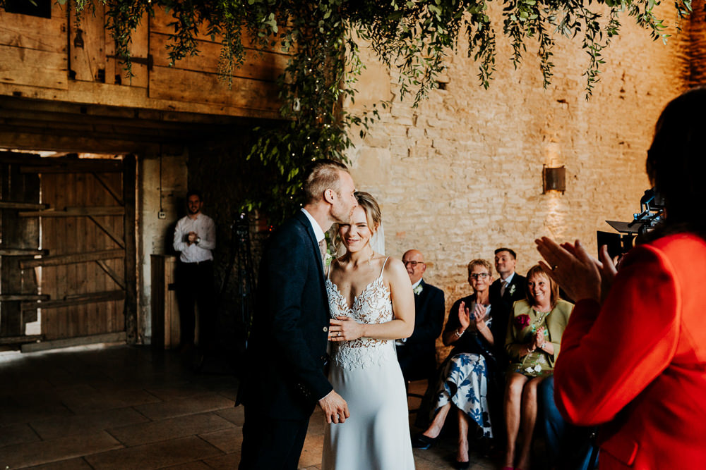 Bride Bridal Sleeveless Strappy Illusion Dress Silk Maxi Slim Separates Floral Tweed Waistcoat Groom Contemporary Barn Wedding Ryan Goold Photography