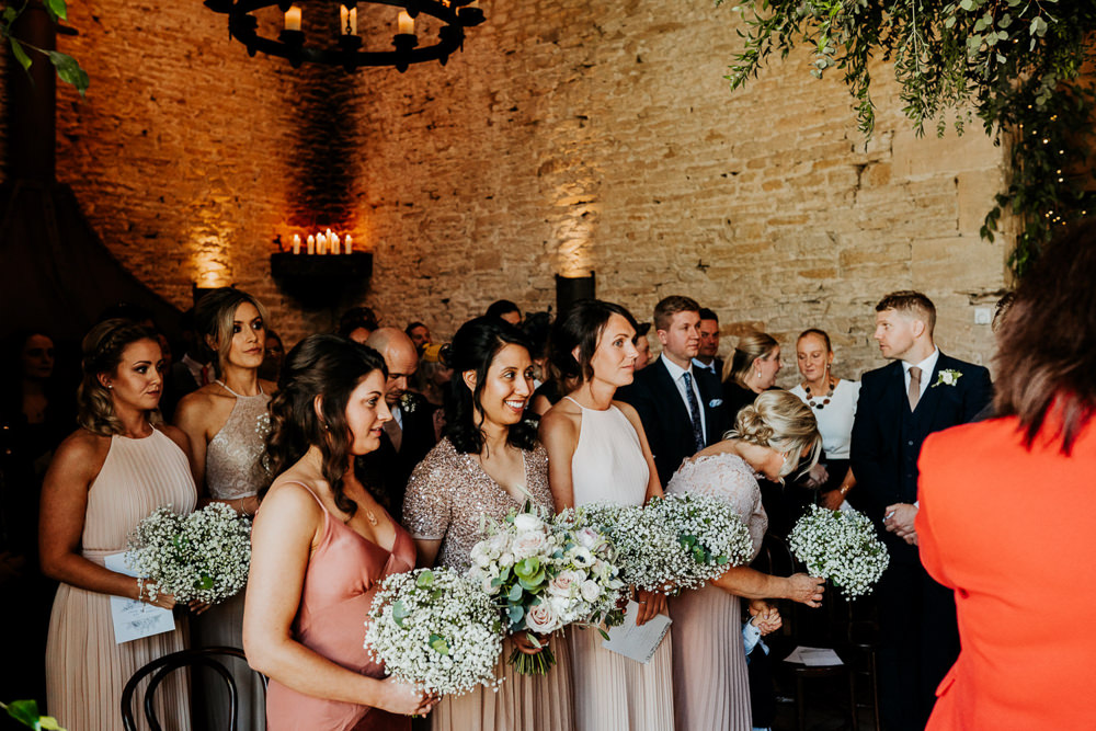 Mismatched Pink Bridesmaids Gypsophila Bouquet Contemporary Barn Wedding Ryan Goold Photography