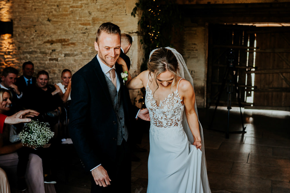 Bride Bridal Sleeveless Strappy Illusion Dress Silk Maxi Slim Separates Floral Tweed Waistcoat Groom Contemporary Barn Wedding Ryan Goold Photography